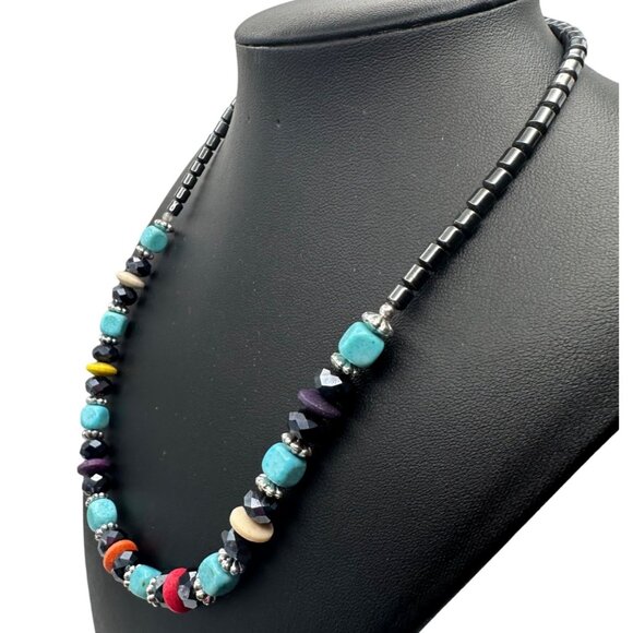 Beaded Necklace Turquoise Multi-Color Stone Style Boho Southwestern Jewelry 18" - Picture 4 of 16